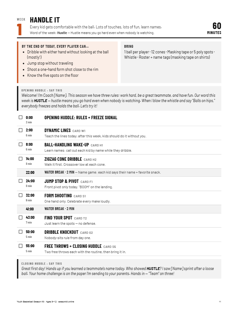 Basketball practice plan clipboard page